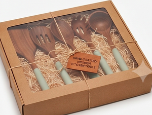 Wooden <b>Cooking</b> <b>Utensil</b> Set With Green <b>Silicone</b> Handles Minimalist Design Reusable Kitchen Tools For Catering Use And Hotel Use - Product Image 4
