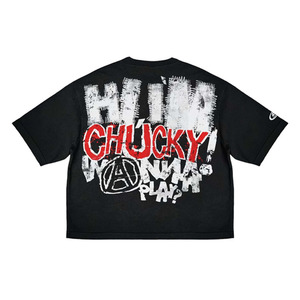Camiseta Negra Extra Grande para Hombre, Manga Corta, Estampado Gráfico Chucky, Cuello Redondo, Estilo Urbano, Jersey de Algodón - Product Image 1
