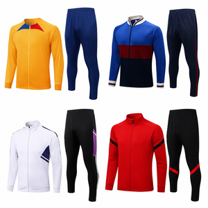 Men's Winter Blue Color Block Hooded Tracksuit Set <b>Full</b> <b>Zip</b> <b>Hoodie</b> Jogger Pants Quick Dry Lightweight Polyester Casual Athletic - Product Image 1