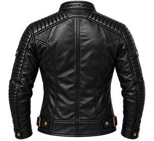 Veste de motard en cuir véritable noir pour homme, fermetures éclair dorées, épaules matelassées, coupe ajustée, coupe-vent, respirante, anti-UV, écologique - Product Image 2