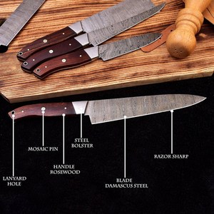 Juego de Cuchillos de Chef de 7 Piezas de Acero de Damasco Forjado a Mano, Cuchillos de Cocina Profesionales con Mango de Madera Ambidiestro, Juego de Cuchillos para Exteriores - Product Image 3