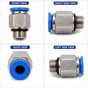 Raccord pneumatique Mercury, connecteur mâle, diamètre extérieur 10 mm, corps en plastique bleu et métal - Product Image 3