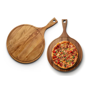 Tabla de Madera Redonda para Pizza con Logotipo Personalizado, Paleta de Madera para Pizza y Tabla para Servir con Asa para Uso en la Cocina del Hogar - Product Image 5