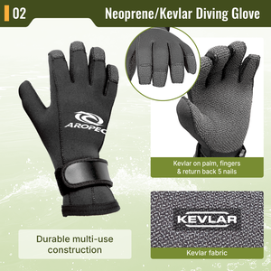 Gants de plongée AROPEC en néoprène Kevlar 3 mm, anti-abrasion, résistants aux coupures, avec velcro réglable pour la pêche sous-marine et les secours - Product Image 3