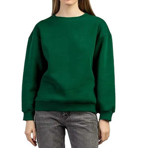 เสื้อสเวตเชิ้ตแขนยาวคอกลมสำหรับผู้หญิง สีเขียวล้วน ใส่ได้ในฤดูใบไม้ร่วง ผลิตจากผ้าฝ้าย 100% ทรงปกติ ระบายอากาศได้ดี - Product Image 5