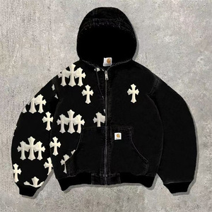 Custom Style Heavyweight Washed Distressed Cross Hooded Zip-Up Sweatshirt Men's Oversized Streetwear Hoodie 100% Cotton Winter - Product Image 3