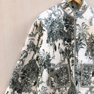 Chaqueta Acolchada de Algodón Reversible, Tejida a Rayas con Estampado Jaipuri Sanganeri, Transpirable, para Otoño, Hecha a Mano para Mujer - Product Image 2