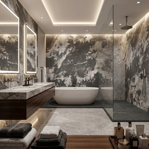 Panneau mural en marbre veiné blanc gris gaufré, pierre naturelle, façade décorative, cuisine moderne, intérieur extérieur, résistant à l'humidité - Product Image 4