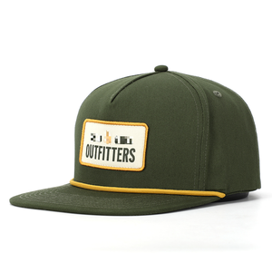 Casquette Snapback en toile verte à 5 panneaux avec bordure jaune contrastante, logo tissé, style décontracté et sportif unisexe INJAE VINA IVA-0403-N305 - Product Image 1