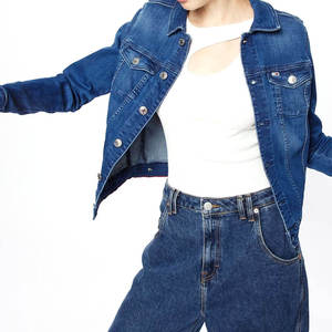 Chaqueta Bomber de Mezclilla para Mujer, Manga Larga, Cuello Camisero, Color Sólido, Algodón Lavado, Estilo Invernal, Largo Regular, Reversible - Product Image 5