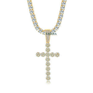 Pendentif croix plaqué or avec diamant de laboratoire, tendance, avec cristal rond, charme religieux, unisexe, à porter au quotidien - Product Image 1