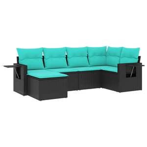 6 Piece Black Poly <b>Rattan</b> Patio <b>Sofa</b> Set With Cushions Garden <b>Sofas</b> Outdoor Furniture - Product Image 2