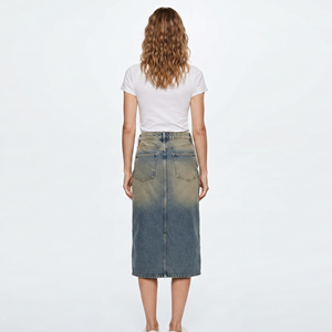 New Summer Women's Denim <b>Knee</b> Length Skirts Fashion Jeans Long Skirt Women American Denim Jeans Skirts Ladies - Product Image 2