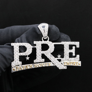 PRE Paper Route Colgante de Aleación Estilo Hiphop con Letra de Diamantes Chapado en Oro, Joyería Masculina, Regalo - Product Image 2