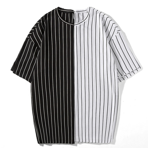 Custom Vertical <b>Striped</b> Oversized T-<b>Shirt</b>| Heavyweight Cotton Men Drop Shoulder Streetwear Tee| Loose Fit Casual <b>Black</b> <b>White</b> Top - Product Image 2