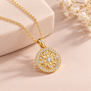 Colgantes de Diamantes Redondos Brillantes VVS1, Chapados en Oro Amarillo con Moissanita, para Uso Diario de Mujeres - Product Image 3