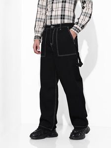 Jean décontracté pour homme, coupe ample, jambe large, en denim 100 % coton mi-lourd, noir délavé, style vintage, avec poches boutonnées - Product Image 4