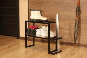 Rustic Shoe Rack With Storage <b>Grid</b> Shelf Space Saving Organizer Strong Curved Frame Stylish Seating Entryway Storage Solution - Product Image 3