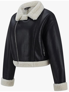 Blouson Moto Café Racer pour Femme en Cuir Véritable Respirant Doublé Sherpa Hiver Prêt-à-porter - Product Image 4
