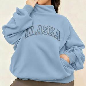 Custom Logo Puff Printing 100% Cotton Fleece Oversized Crew Neck Winter Women's Varsity Sweatshirt with Front Logo - Product Image 2