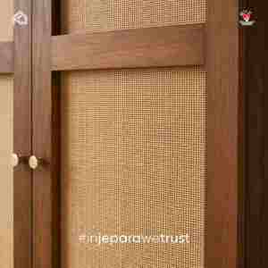 Armoire murale de luxe en teck massif et rotin, durable et écologique, style Japandi scandinave moderne, avec 2 tiroirs pour chambre à coucher - Product Image 2