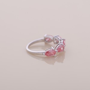 IGI Certified Three Stone Pink Diamond Band <b>Ring</b> In 9K White / Rose & Yellow Gold with Pear Cuts - Product Image 3