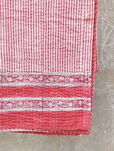 Silkgram Hand Pink Striped Cotton <b>Quilted</b> <b>Throw</b> Blanket Floral Border Traditional Indian Handmade Home Decor 300tc All-Season - Product Image 1
