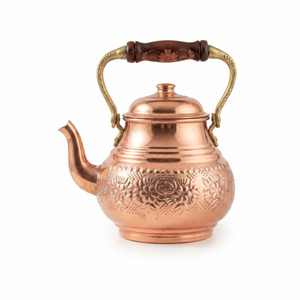 Bouilloire à thé en cuivre martelé artisanal avec couvercle, poignée en laiton, théière vintage pour cuisinière, pot à café et eau bouillante, pot de service - Product Image 1