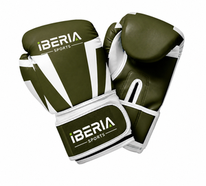 Gants de boxe personnalisés IBERIA vert olive et blanc, gants d'entraînement et de sparring de qualité supérieure, logo personnalisé, OEM, ODM, équipement de boxe en gros - Product Image 1