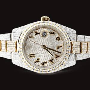 Unique Design Round Case Baguette and Round Moissanite Diamond Fully Iced Out Two Tone Hip Hop Man's Stylish Luxury <b>Watch</b> - Product Image 6
