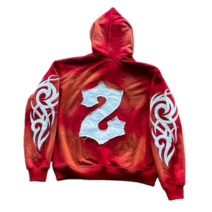 Sudadera con Capucha Roja para Hombre, Estampado Puff 'ARR THHT KILLS', Estilo Urbano, Manga Larga, Corte Holgado, Poliéster, Ropa de Otoño - Product Image 5