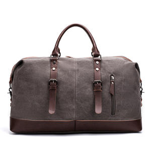 Vintage Canvas and Leather Duffel <b>Bag</b> Weekender Travel <b>Bag</b> Large <b>Overnight</b> Carry <b>Bag</b> With Shoulder Strap - Product Image 3
