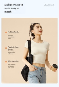 OEM เสื้อยืดกีฬาสตรี เสื้อยืดลายทาง เสื้อยืดออกกำลังกาย เสื้อยืดโยคะ เสื้อยืดระบายอากาศ เสื้อยืดแห้งเร็ว เสื้อยืดแขนสั้น - Product Image 5