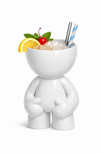 Vaso de cóctel de cerámica con diseño de personaje de dibujos animados, con hielo, limón, cereza y pajitas, diseño esmaltado en blanco. - Product Image 4