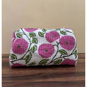 Bolsa de Cosméticos Étnica de Algodón Acolchado con Estampado de Letras, Cierre de Cremallera, Ligera, Ecológica, de Pequeña Capacidad, para Viajes y Uso Diario - Product Image 1
