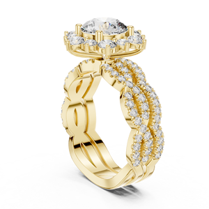 Bague en or massif 14 carats avec halo floral torsadé pavé de diamants de laboratoire taille ronde 2,30 carats DEF VVS certifiée IGI, ensemble de bijoux de mariée ODM - Product Image 4