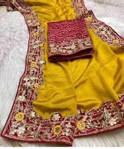 Sari en soie mélangée de style Bollywood uni KV Soild Plain - Product Image 4