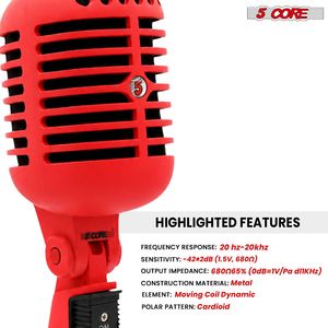 Vintage Classic Dynamic XLR <b>Studio</b> Microphone Retro Style Red - Product Image 3