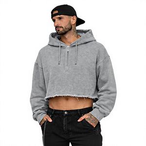 Sudadera con capucha corta y cremallera, extragrande, gris liso, informal, de felpa francesa, sudadera con capucha unisex informal para invierno - Product Image 5
