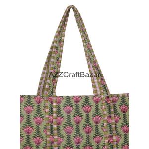 Quilted 100% Cotton Tote <b>Bag</b> Striped Pattern Large Capacity Reusable Eco Friendly Shopping Travel Daily Carry Long Handle - Product Image 2