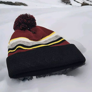 Autumn Winter Stretchy <b>Beanies</b> Caps 100% <b>Wool</b> Material Acrylic Knitted Caps Unisex Multicolor <b>Beanies</b> With Pom - Product Image 5