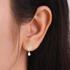 Pearl Drop <b>Earrings</b> Flower <b>Dangle</b> <b>Earrings</b> Gold Plated Jewelry for Women Party Gift - Product Image 4