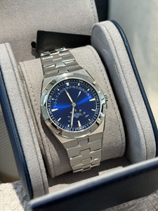 Montre mécanique automatique pour homme, cadran bleu luxueux en platine éternelle, bracelet en acier inoxydable, date, phase de lune, pour les voyages d'affaires - Product Image 1