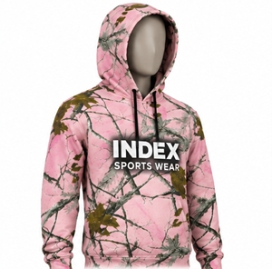 Sudadera con Capucha Rosa Camuflaje para Hombre de INDEX Sports Wear, con Logotipo Frontal y Bolsillos - Product Image 5