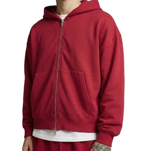 Ensemble de survêtement pour homme de qualité supérieure, rouge, à capuche, en coton, coupe ample, avec fermeture éclair et poches latérales - Product Image 3
