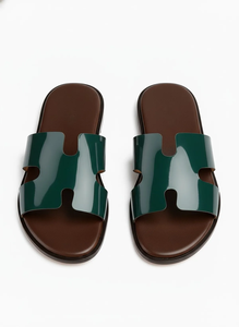 Chaussons en cuir de luxe pour hommes, semelle en caoutchouc antidérapante, sandales plates confortables pour la maison, la plage et la marche décontractée - Product Image 5