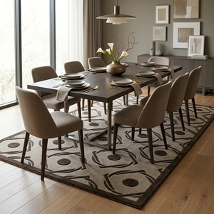 Alfombra Moderna Geométrica con Diseño Tufted, de Lana y Acrílico, Pelo Medio, Base de Goma, Rectangular, para Sala de Estar - Product Image 3