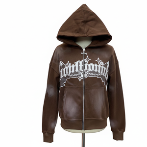 Sweat à capuche zippé personnalisé avec logo brodé, en coton molletonné 450 g/m², couleurs sur mesure, pour homme. - Product Image 1