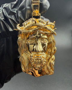 Colgante de Moissanita con Cabeza de Jesús, Joyería Religiosa Hip Hop, Plata 925 Bañada en Oro, Lujoso Colgante Cristiano para Rapper GCI - Product Image 1