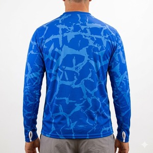 Camisa de pesca transpirable de manga larga azul para hombre de alta calidad con estampado por sublimación de secado rápido UPF 50, ropa de pesca de poliéster para hombre - Product Image 2